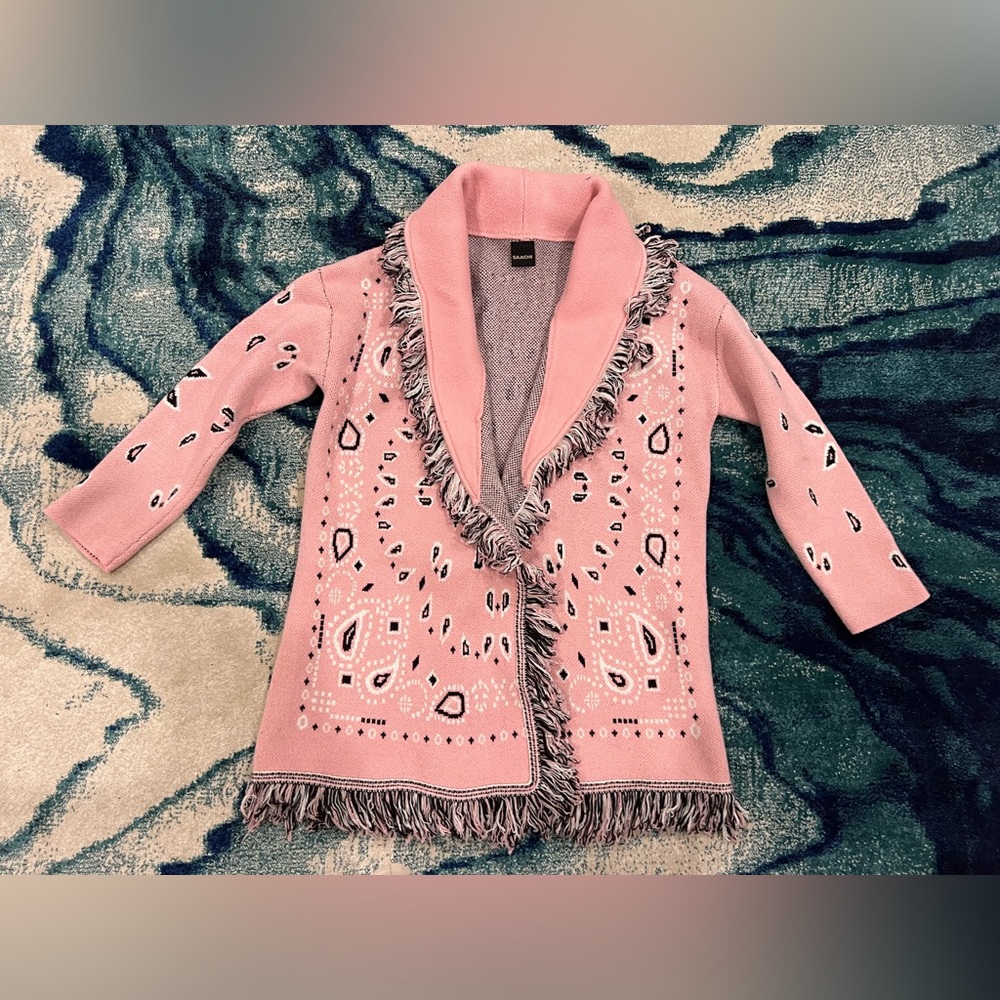 SAACHI Pink Western Cardigan with Fringe XS